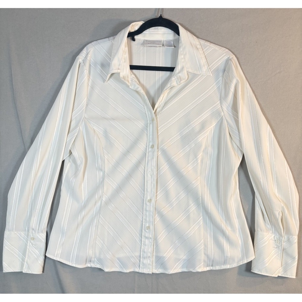 Worthington Blouse Stretch Womens Easy‎ Care Long Sleeve Button Up Size XL Ivory